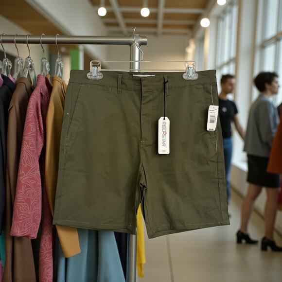 Red Star Olive Green Chino Shorts β Size 6 / 28 | NWT - Picture 2 of 6